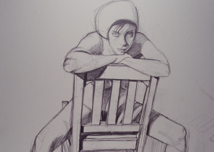 Ali Straddling Chair, fine art sketch