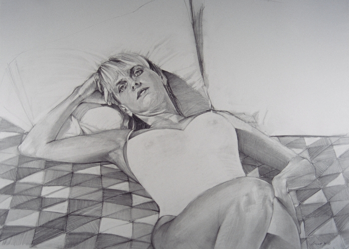 Kristie on Quilt, fine art sketch