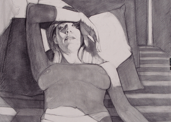 Kristie on Bed, fine art sketch